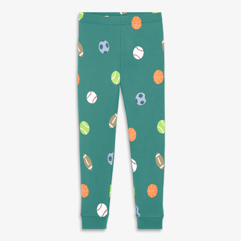 Kids organic PJ pant in dream team in sunwashed-teal-sports