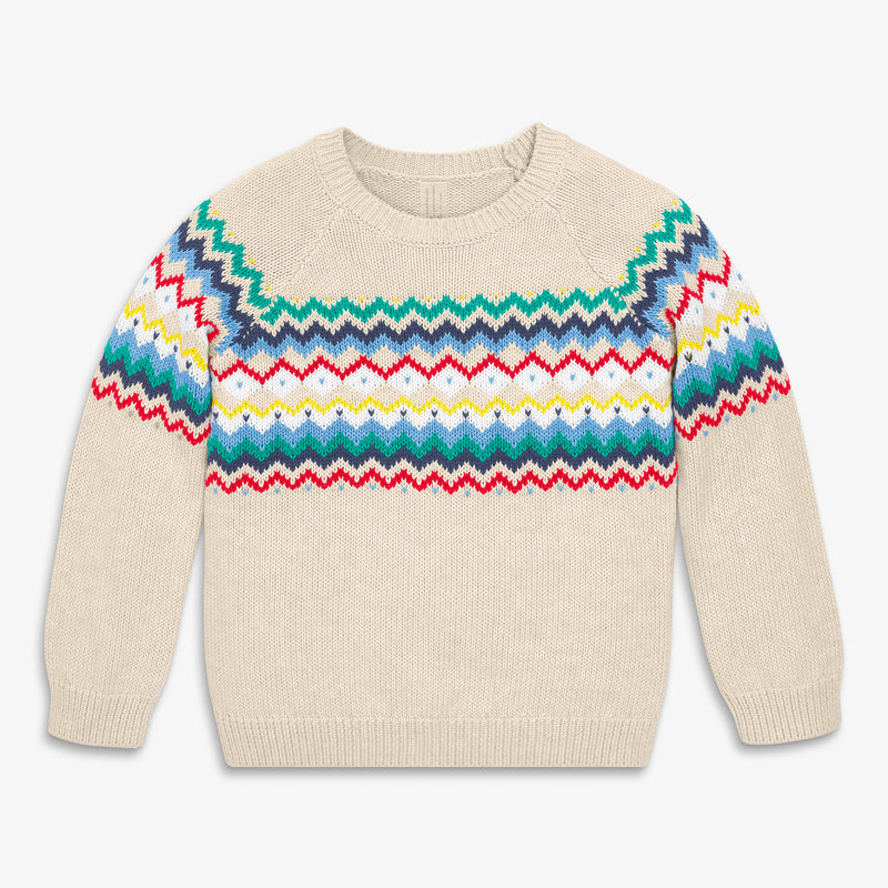 Kids sweater in rainbow fair isle in heather-sand-fair-isle