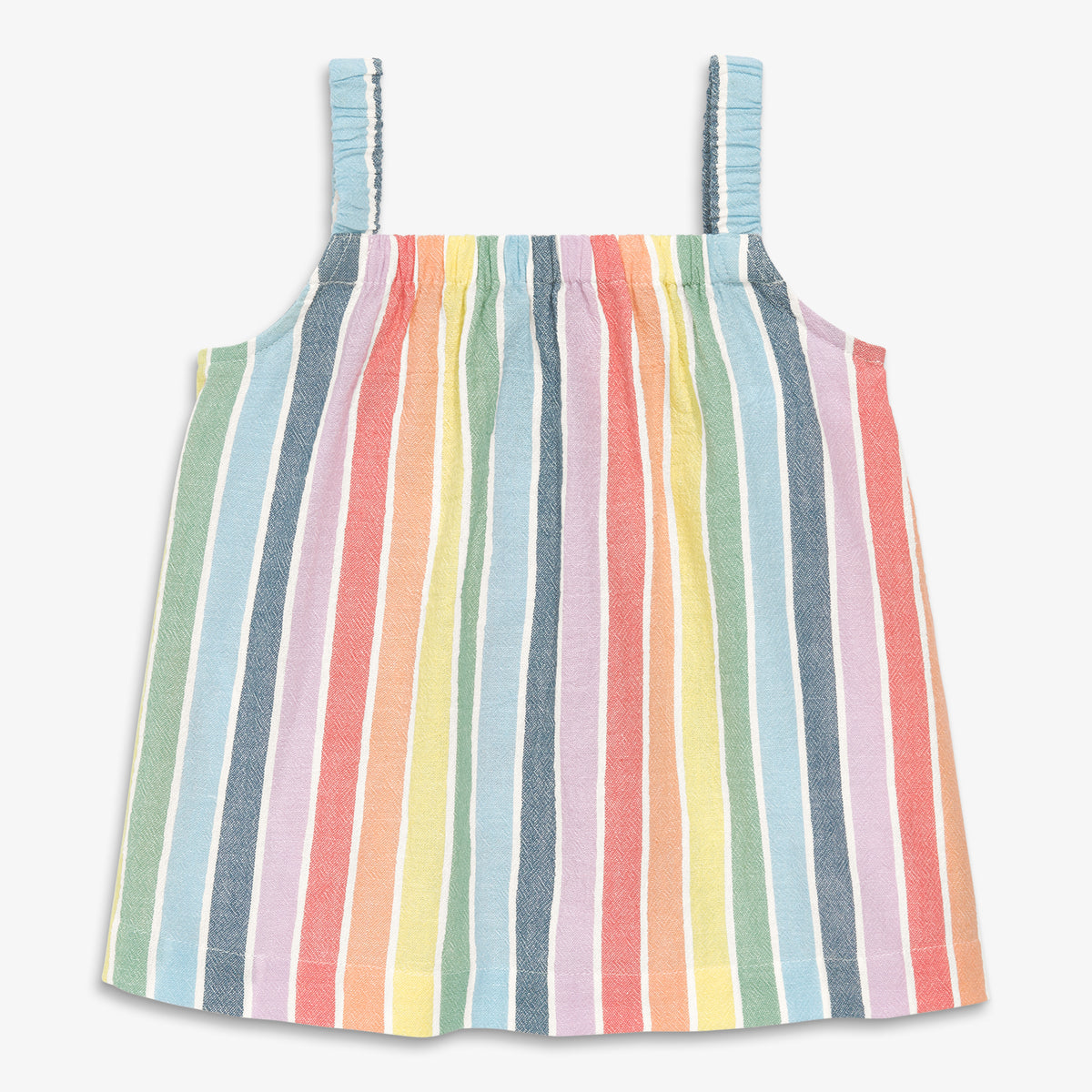 Kids cotton gauze tank in rainbow stripe in rainbow-sunrise-stripe