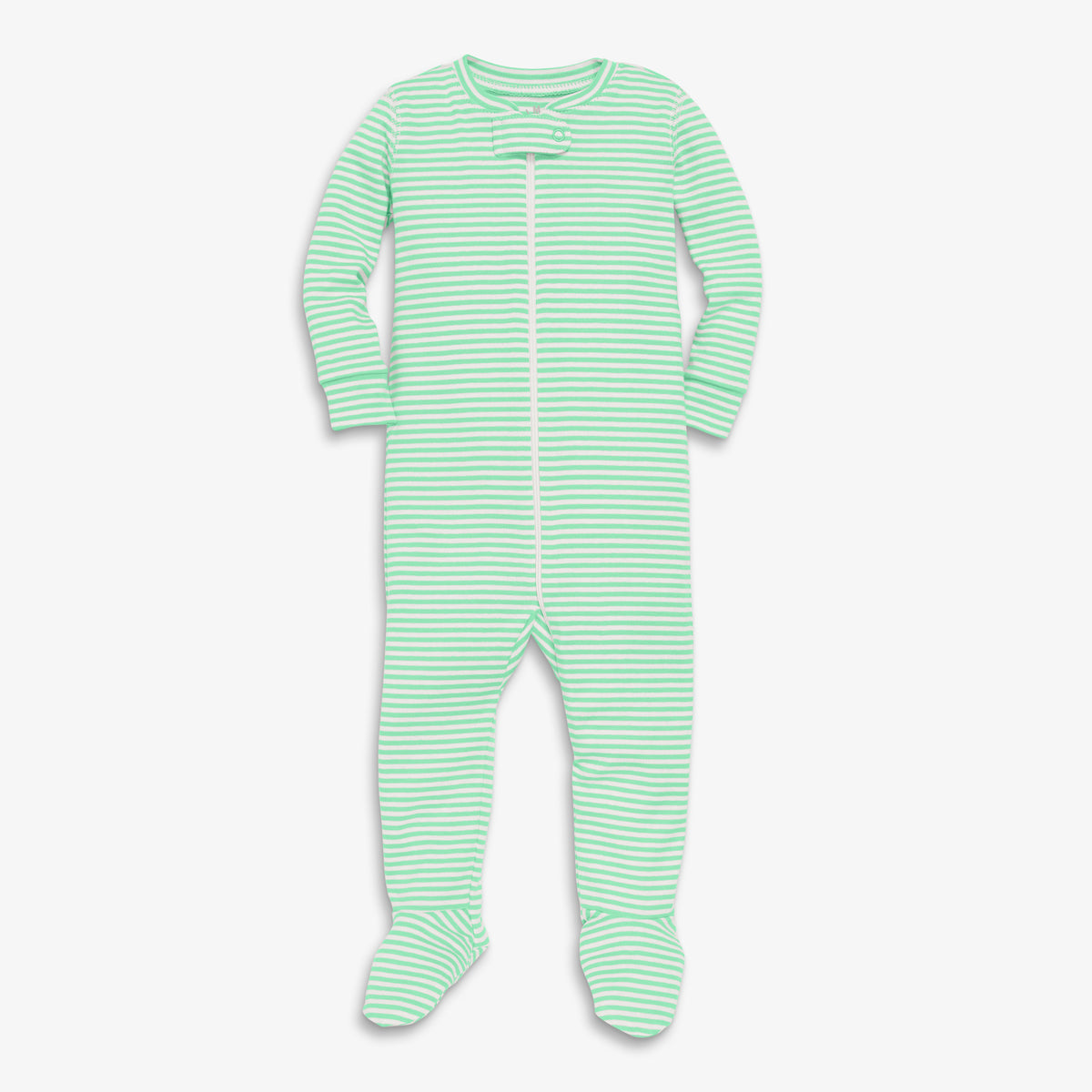 Clearance baby organic zip footie in mini stripe in clover-ivory-mini-stripe