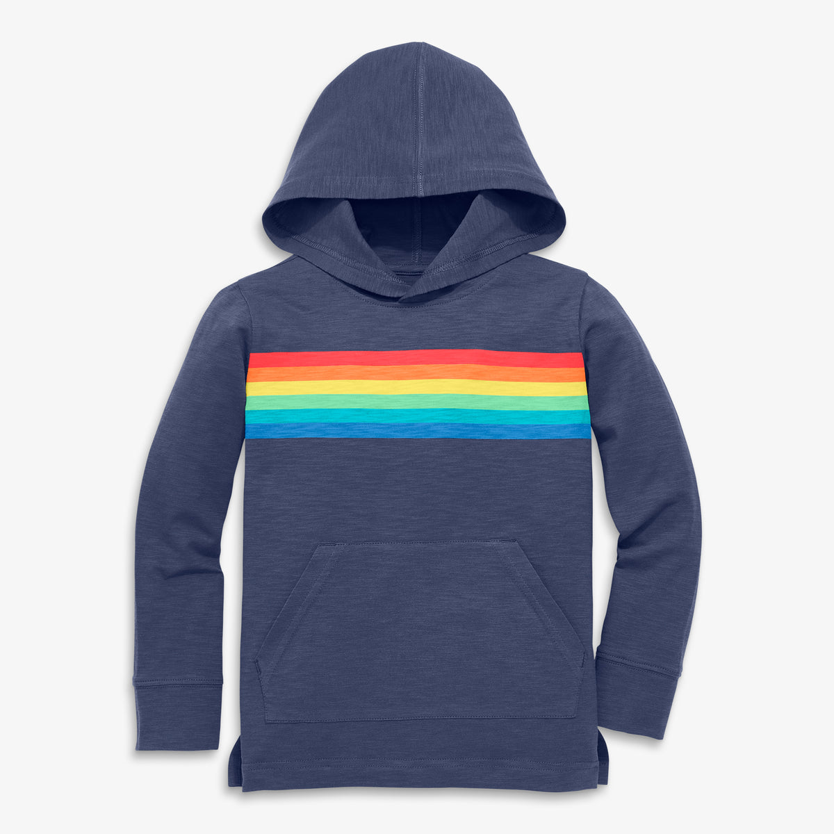 Kids rainbow banner t-shirt hoodie in sunwashed-navy-rainbow-banner