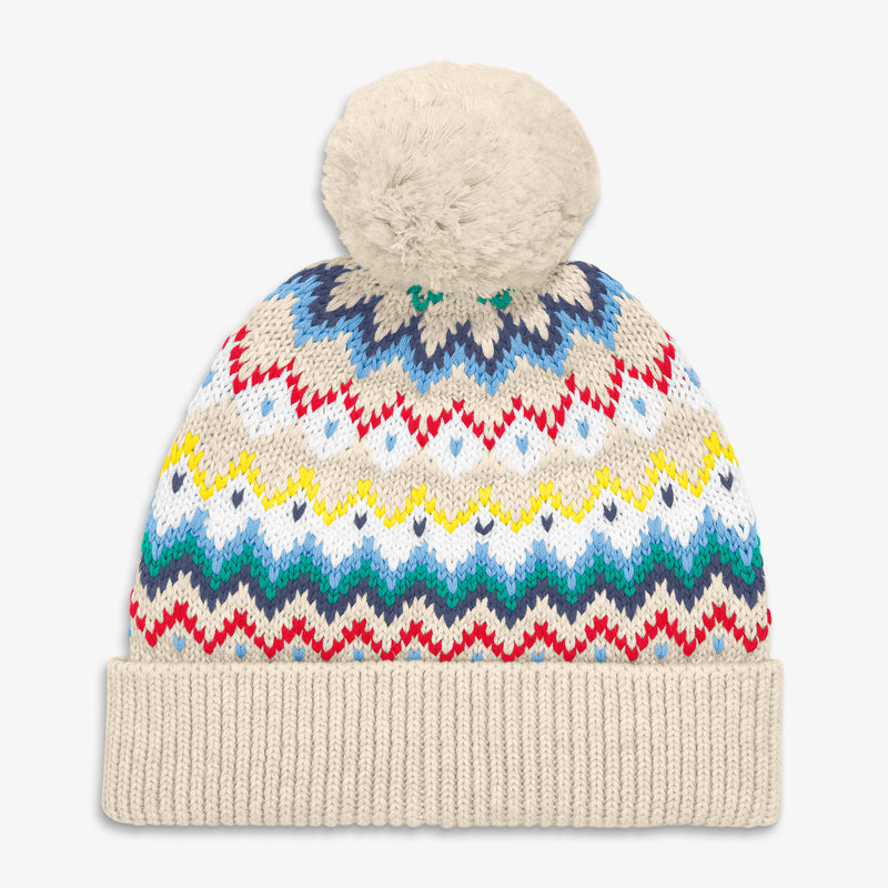 Baby knit beanie in rainbow fair isle in heather-sand-fair-isle