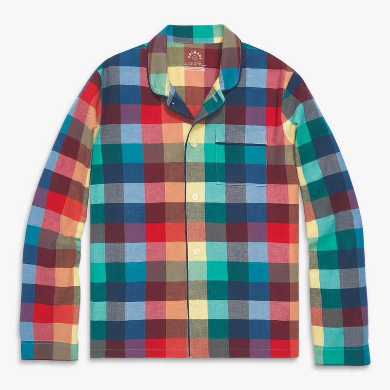 Unisex fit flannel PJ top in rainbow plaid