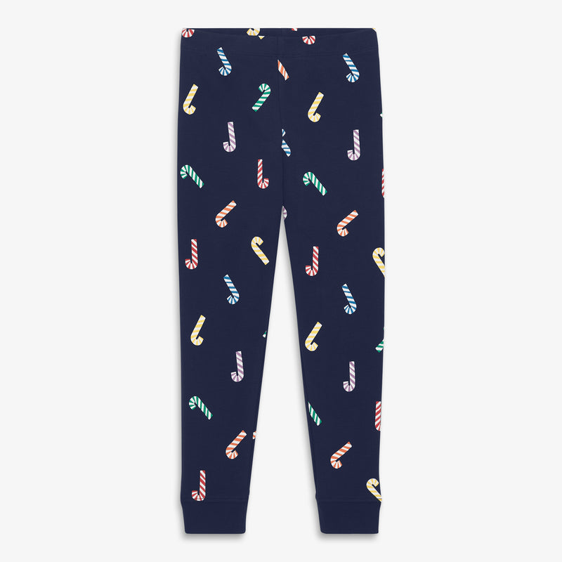 Kids organic PJ pant in rainbow candy canes in navy-rainbow-candy-canes