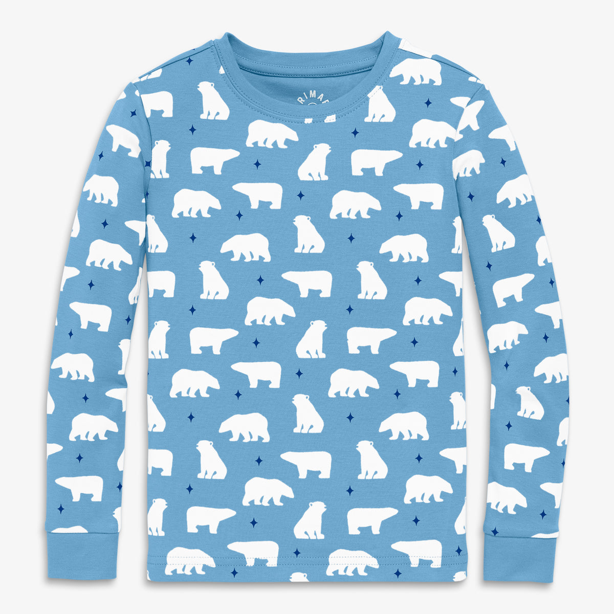 Clearance kids organic long sleeve pj top in bear hugs in cornflower-polar-bears