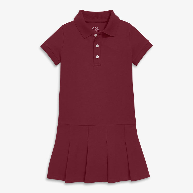 Kids short sleeve pique polo dress in plum