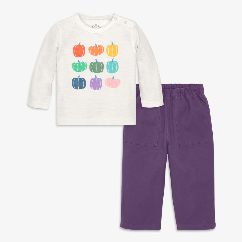 Baby rainbow pumpkin tee and chino set in ivory-pumpkin