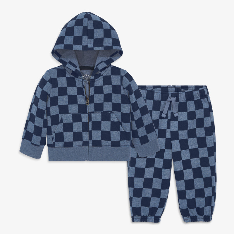 Baby cozy fleece set in checkerboard