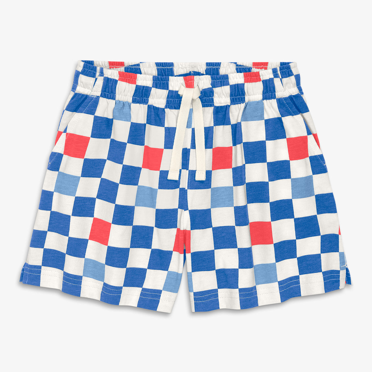Clearance kids park short in checkerboard in blueberry-multi-check