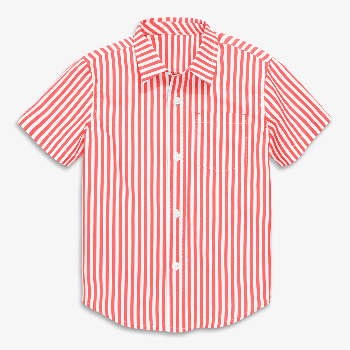 Clearance kids short sleeve button down in stripe in watermelon-white-vertical-stripe