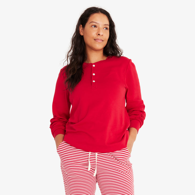 Unisex fit organic long sleeve henley PJ top