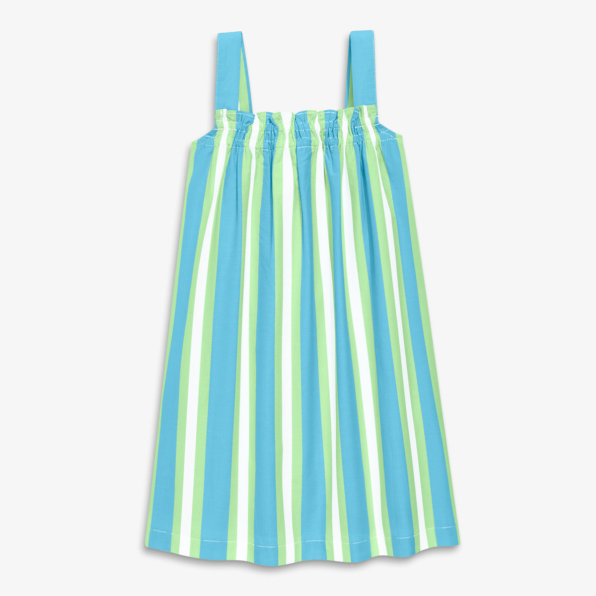 Clearance kids woven smocked sundress in stripe in lagoon-pistachio-stripe