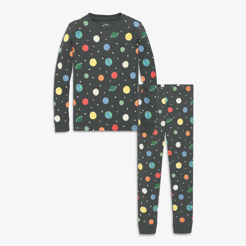 Kids organic PJ set in rainbow galaxy