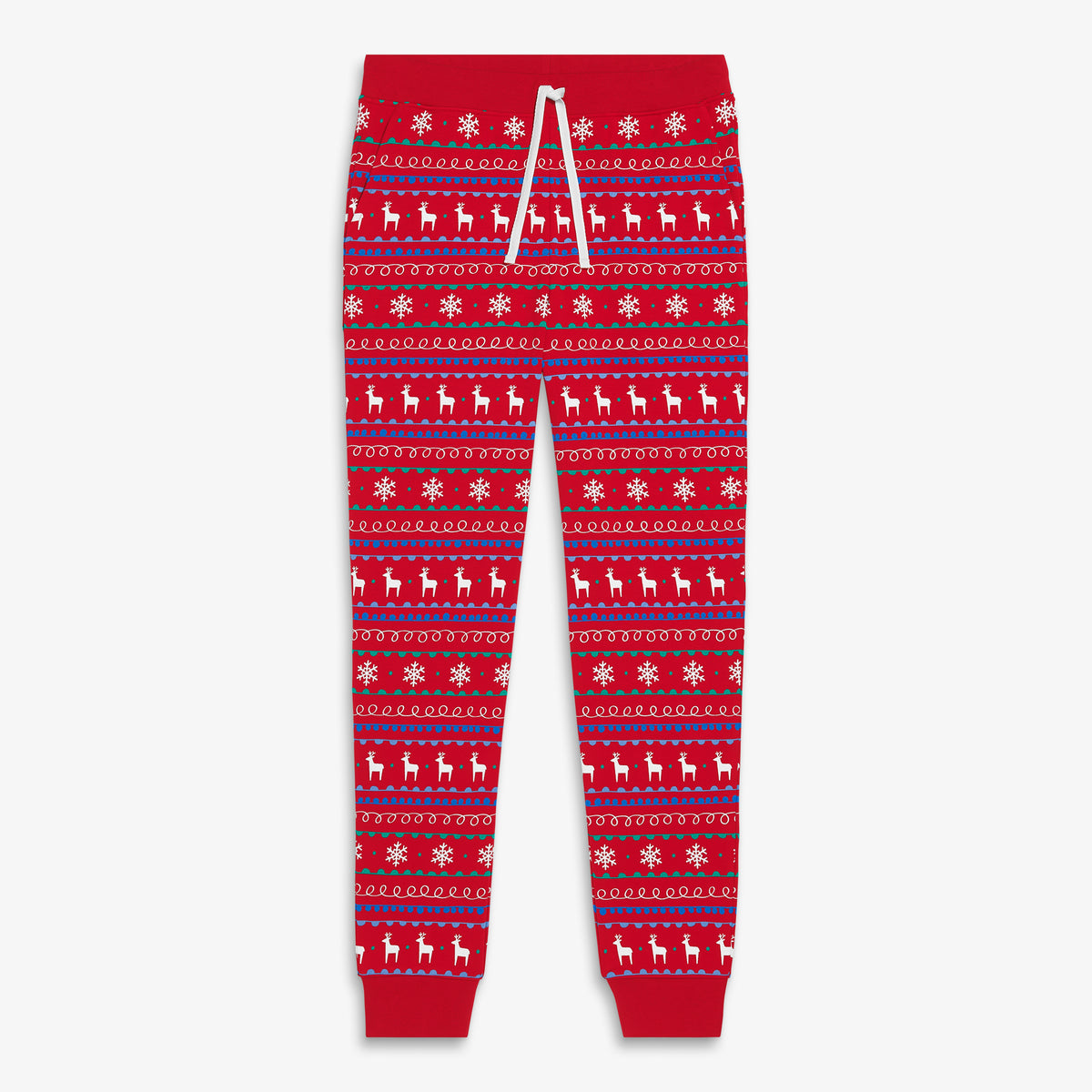 Clearance unisex fit organic PJ pant in reindeer fair isle in cherry-reindeer-fairisle