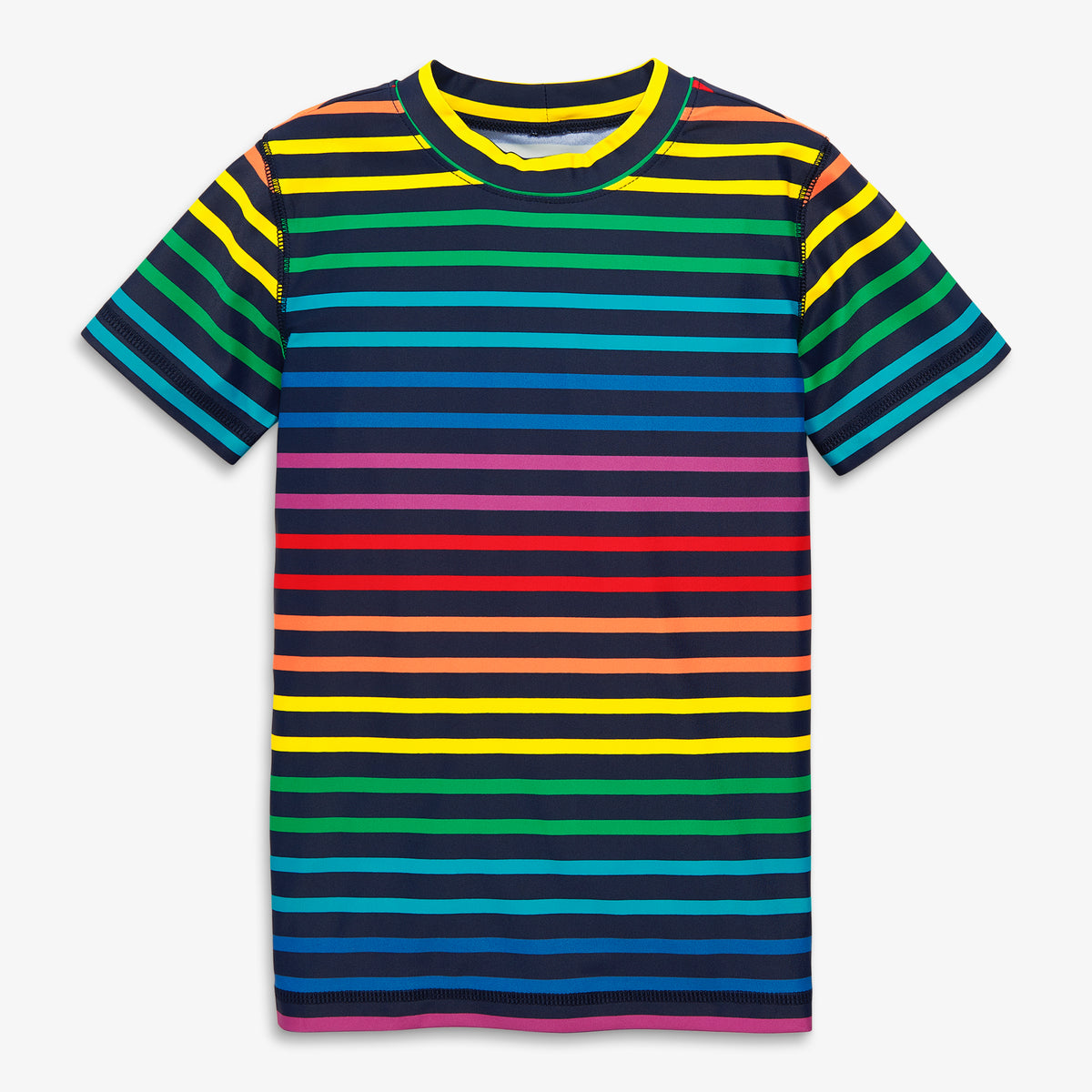 Clearance kids short sleeve rash guard in double rainbow stripe