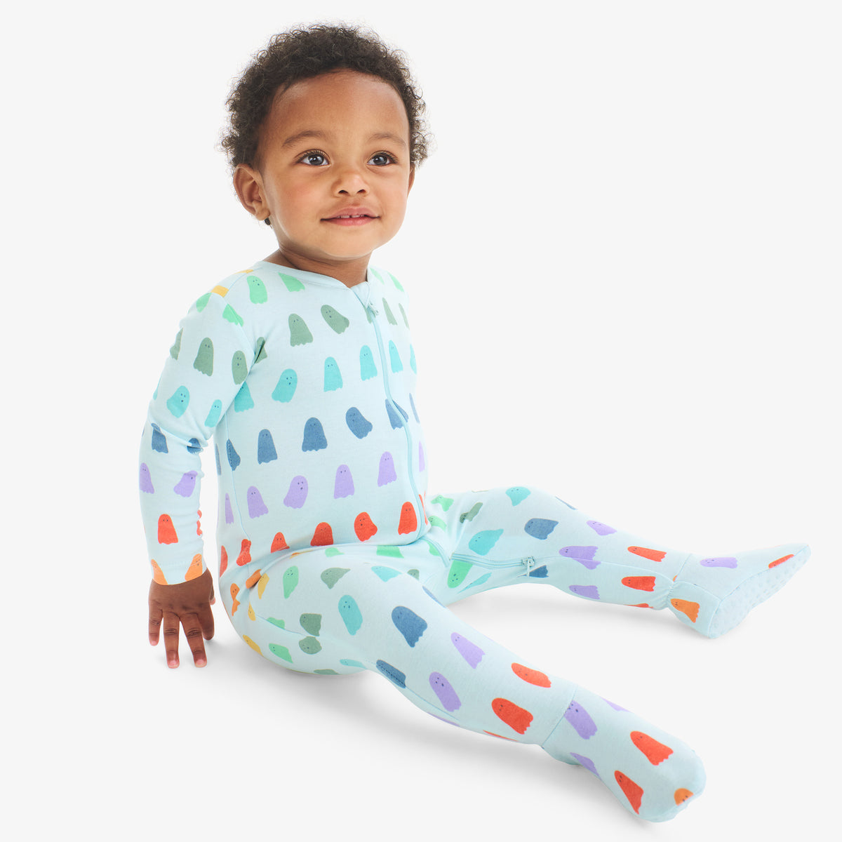 Clearance baby organic zip footie in rainbow ghosts