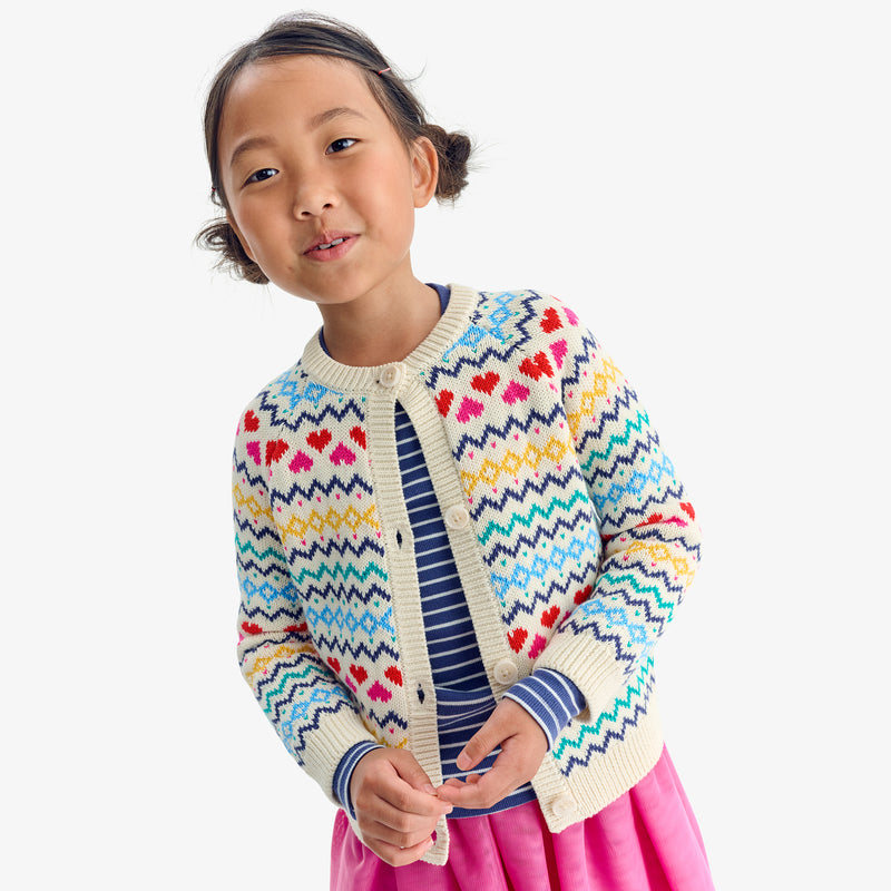 Kids cardigan in fair isle hearts
