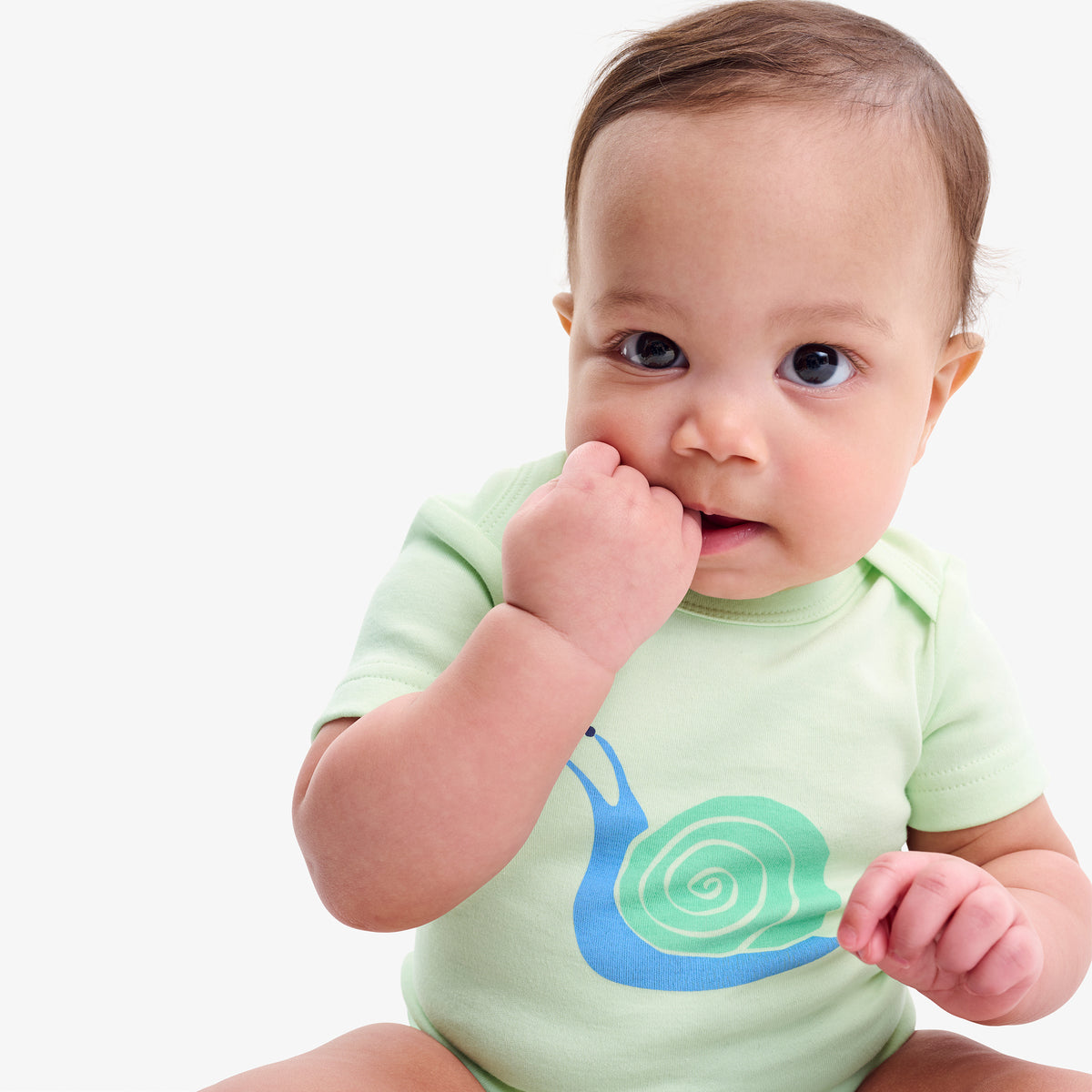 Organic short sleeve snail babysuit