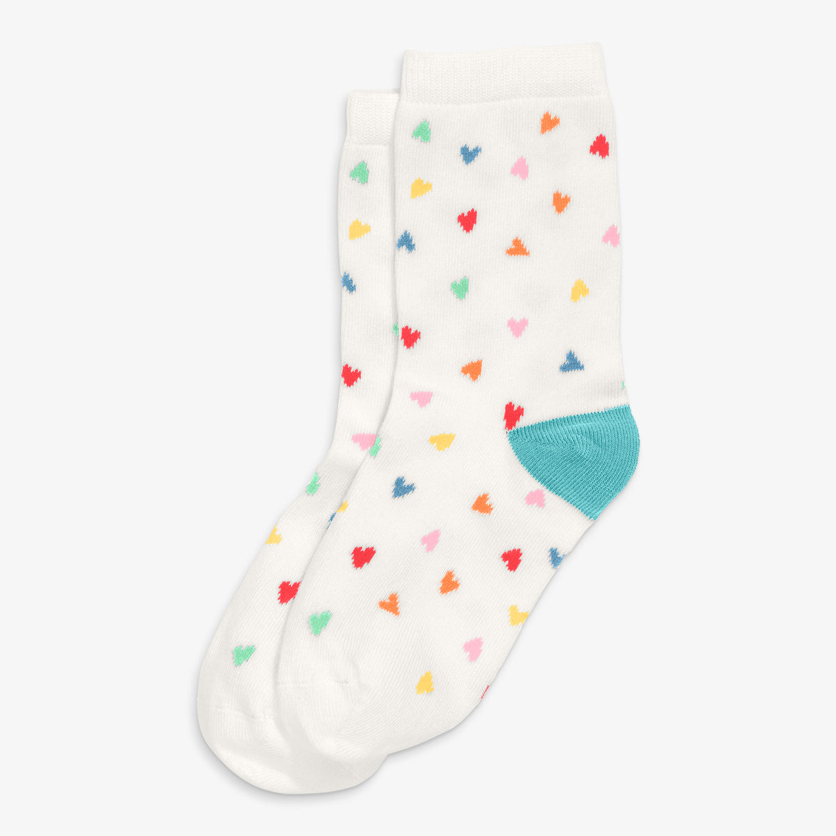 Clearance kids crew socks in hearts in ivory-rainbow-mini-hearts