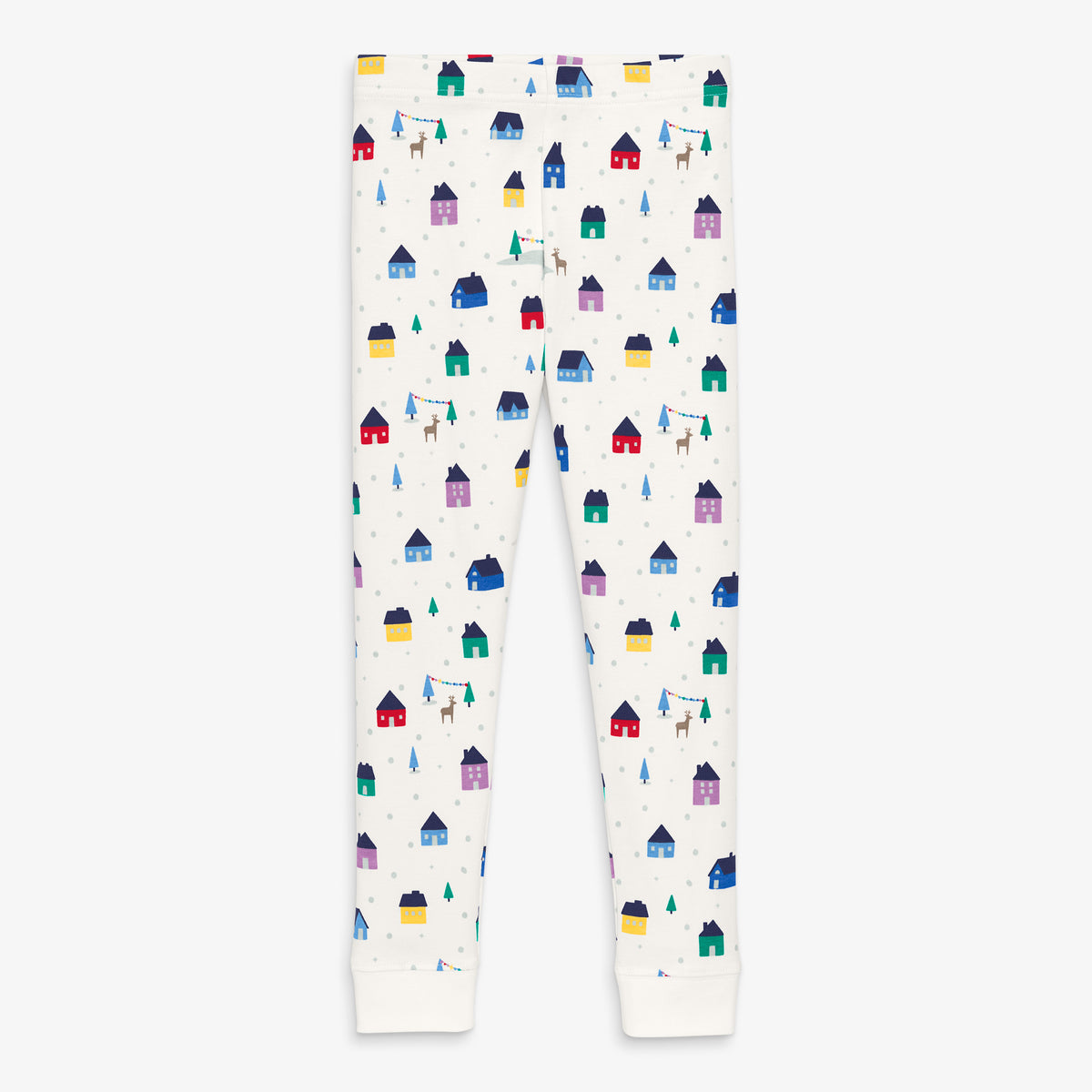 Clearance kids organic PJ pant in rainbow village in ivory-winter-village