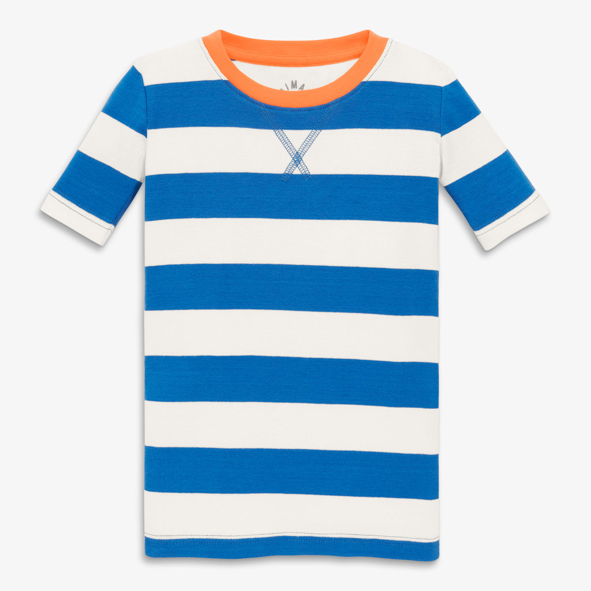 Clearance kids organic short sleeve pj top in bold stripe in blueberry-white-stripe