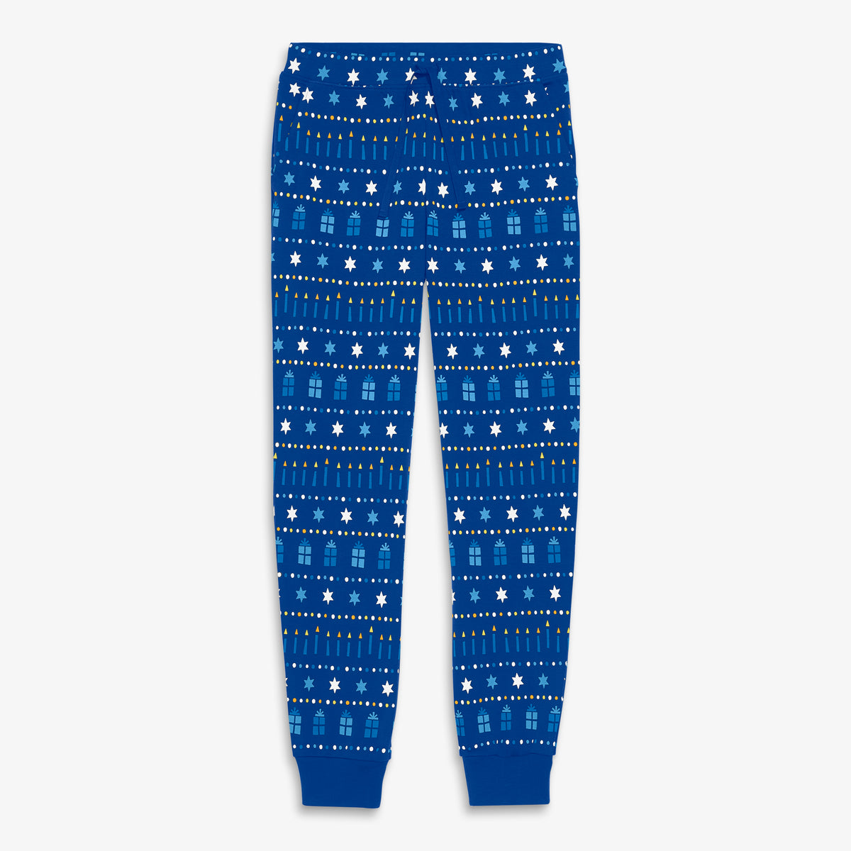 Clearance unisex fit organic pj pant in festive lights in blue-jay-hannukah-fair-isle