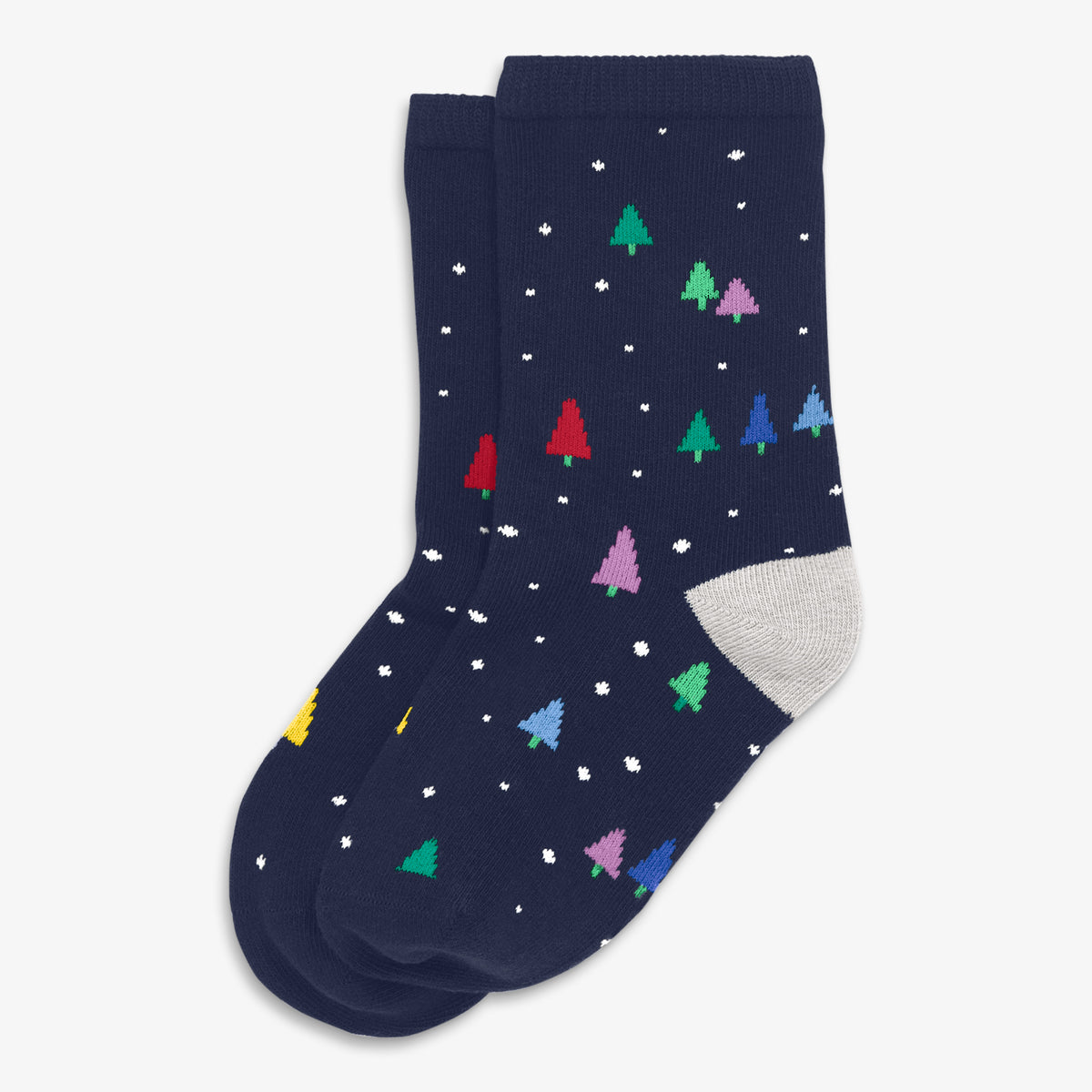 Clearance kids crew sock in rainbow forest in navy-rainbow-trees