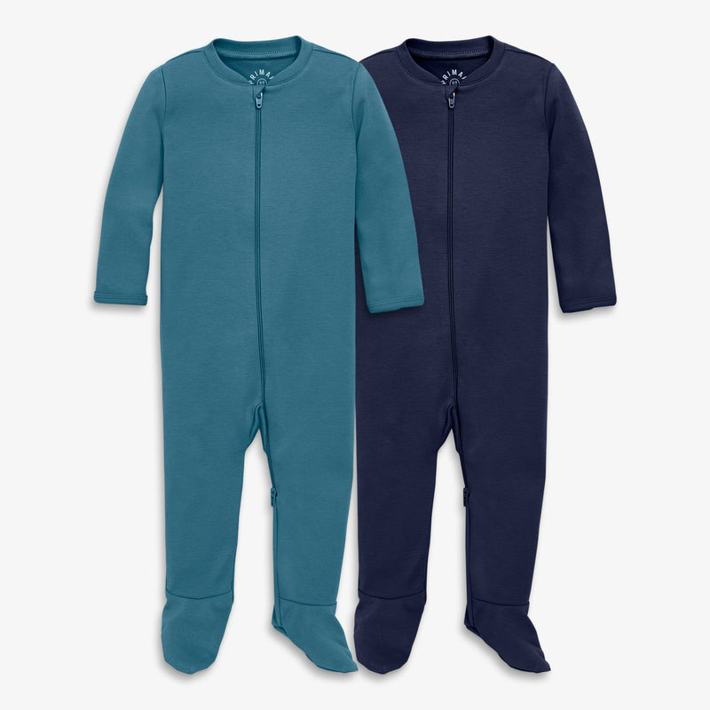 Baby organic zip footie 2-pack in slate-blue-navy