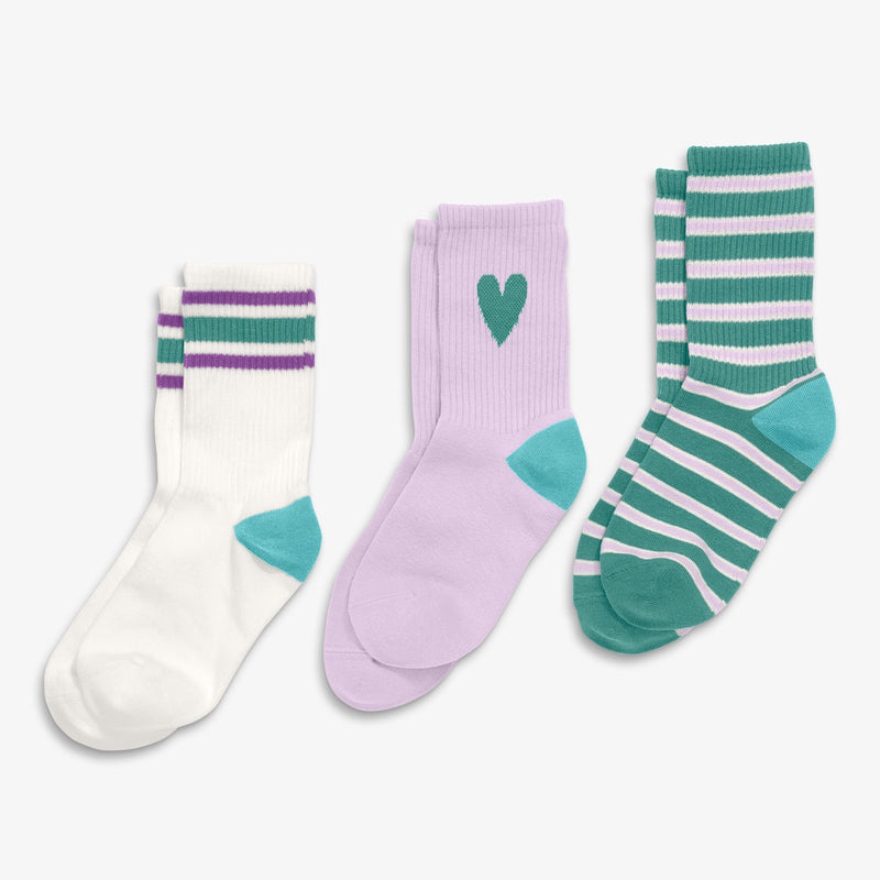 Kids athletic sock 3-pack in heart mix