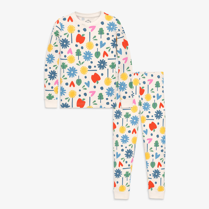 Kids organic PJ set in rainbow garden party