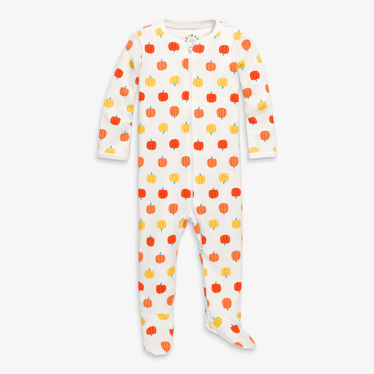 Clearance baby organic zip footie in candy pumpkins in ivory-pumpkins