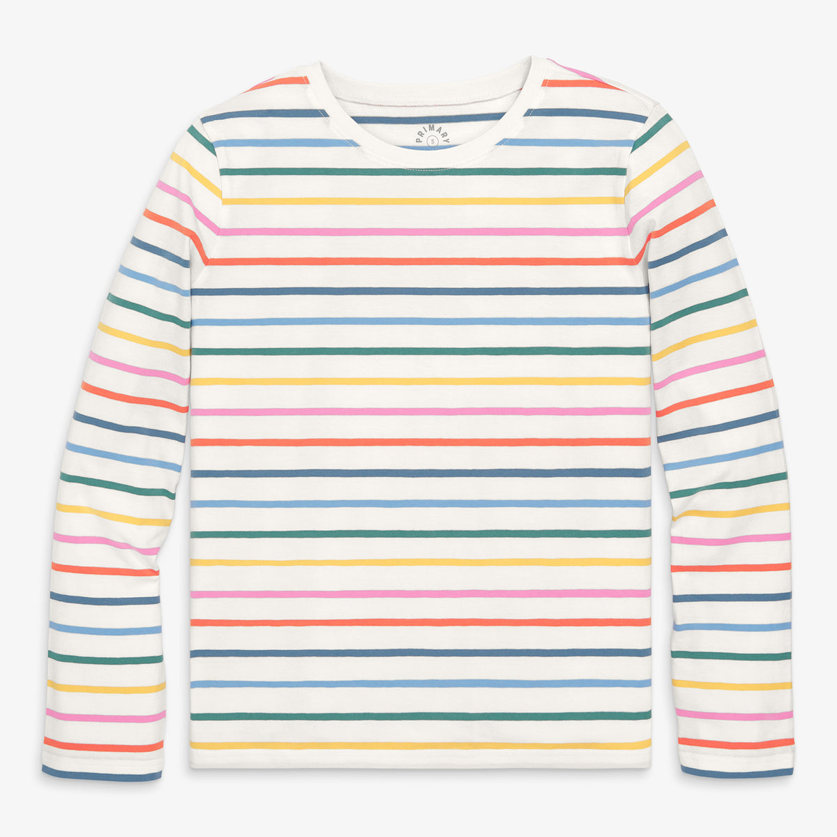Women's fit long sleeve everyday tee in rainbow stripe in ivory-rainbow-stripe-new