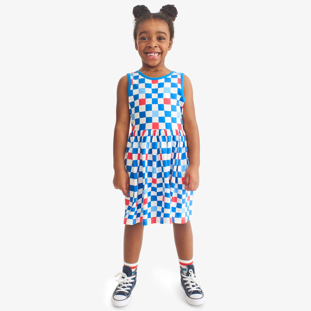 Clearance kids cross-back tank dress in checkerboard