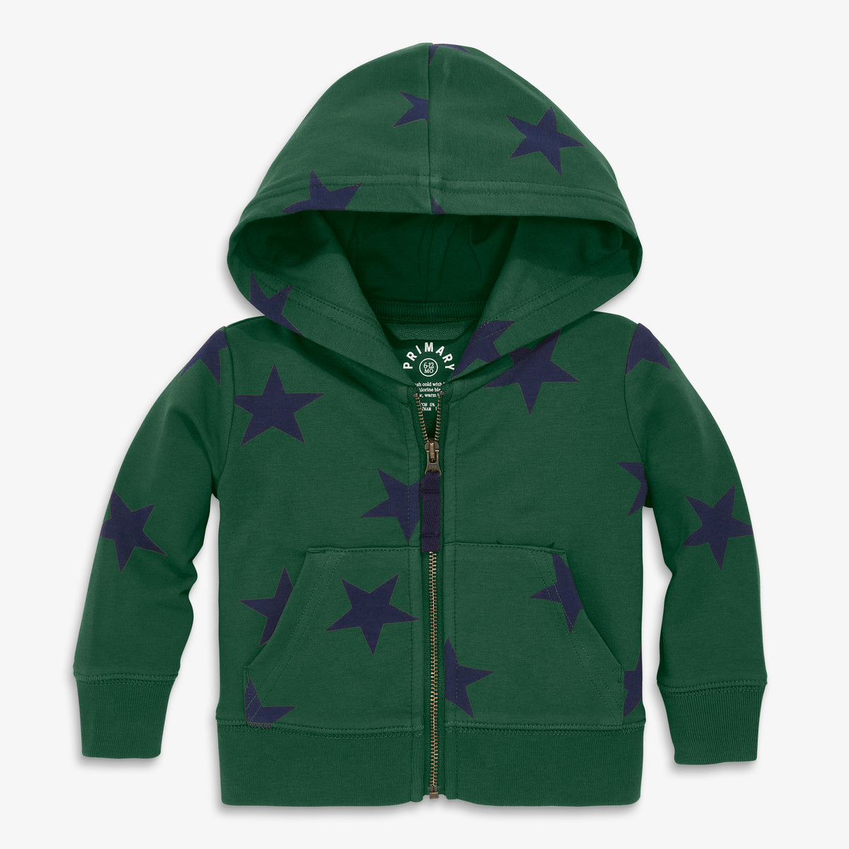 Clearance baby zip hoodie in bold stars in evergreen-navy-star