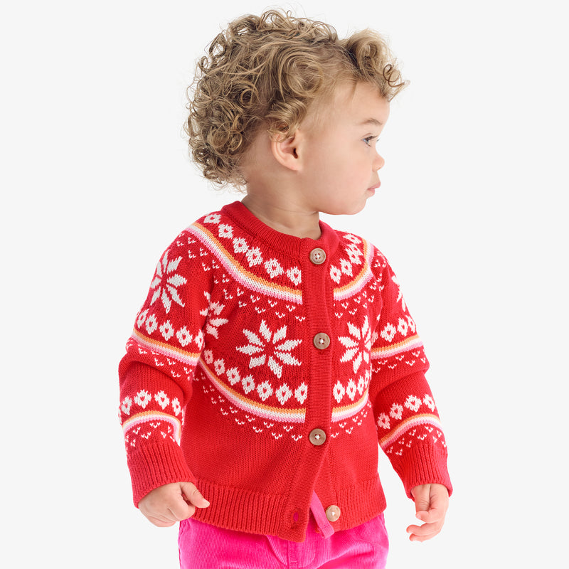 Baby cardigan in fair isle snowflakes