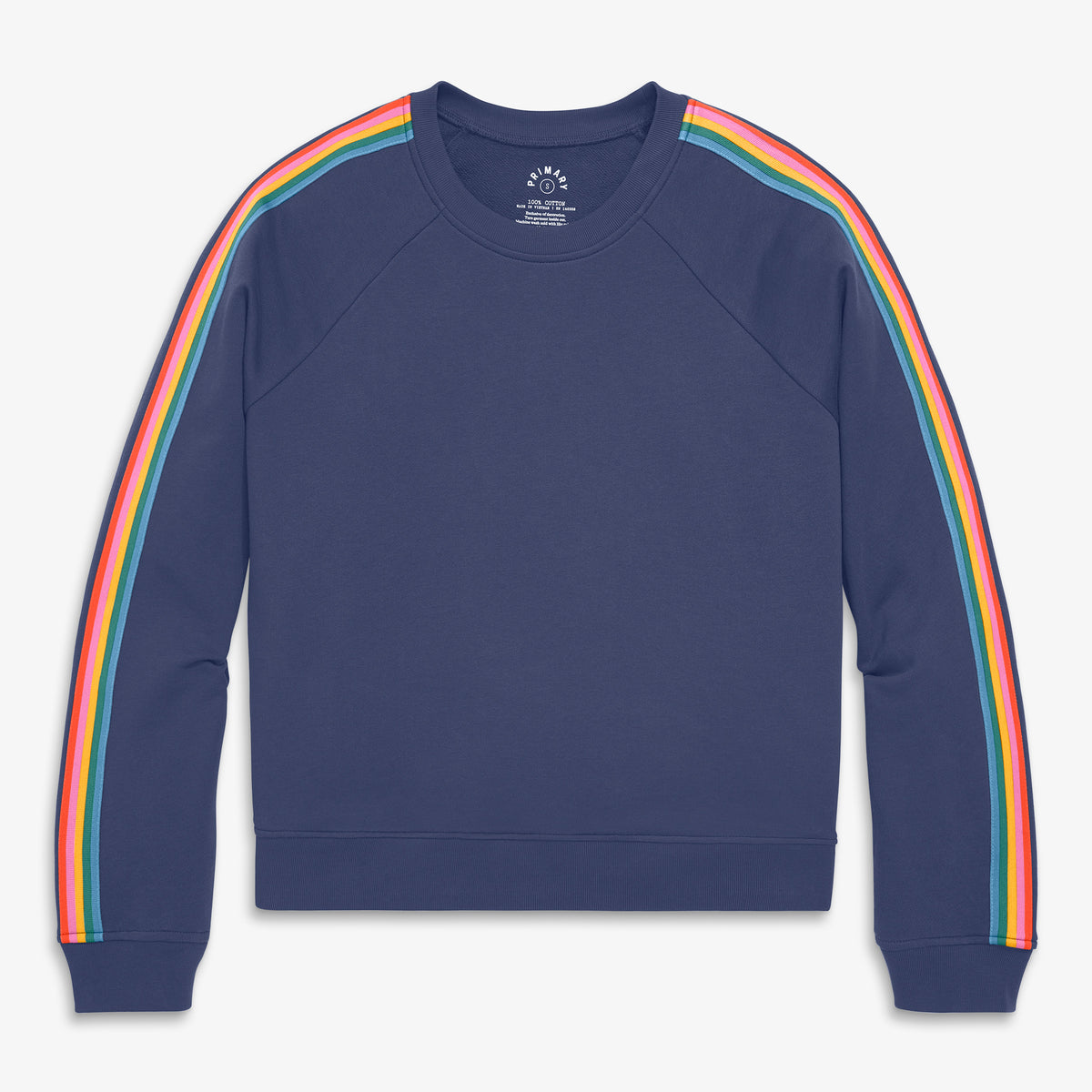 Women's fit 24/7 sweatshirt with rainbow trim in sunwashed-navy