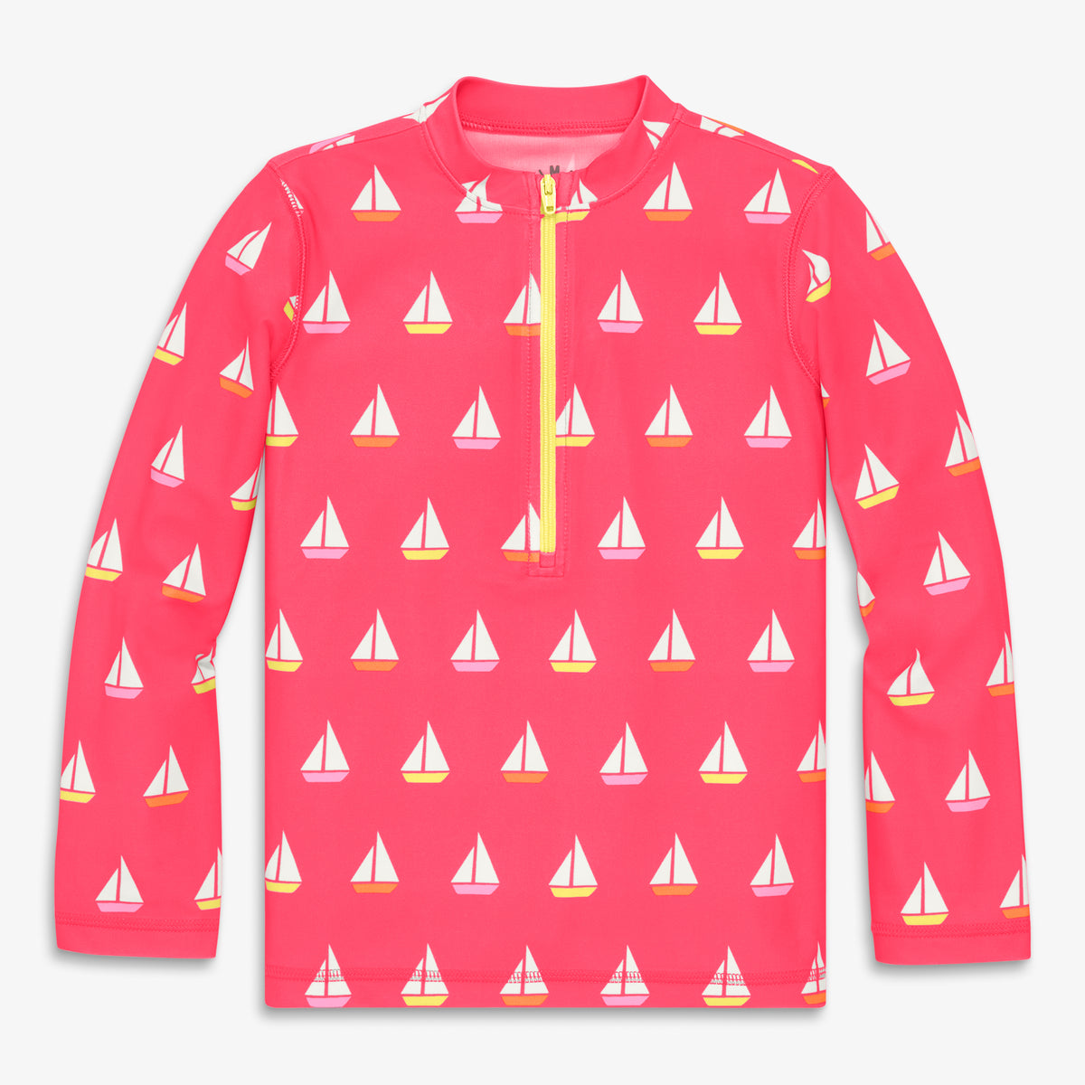 Clearance kids long sleeve half-zip rash guard in sailboats in bright-azalea-sailboats