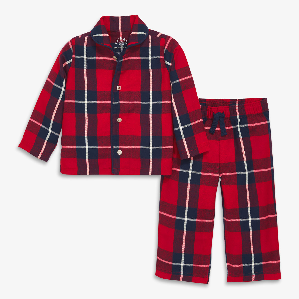 Clearance baby plaid flannel pj set in cherry-plaid