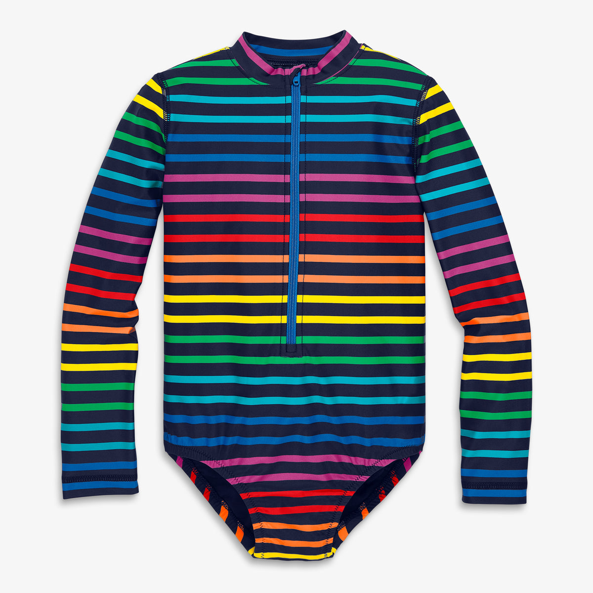 Clearance kids long sleeve one-piece rash guard in rainbow stripe