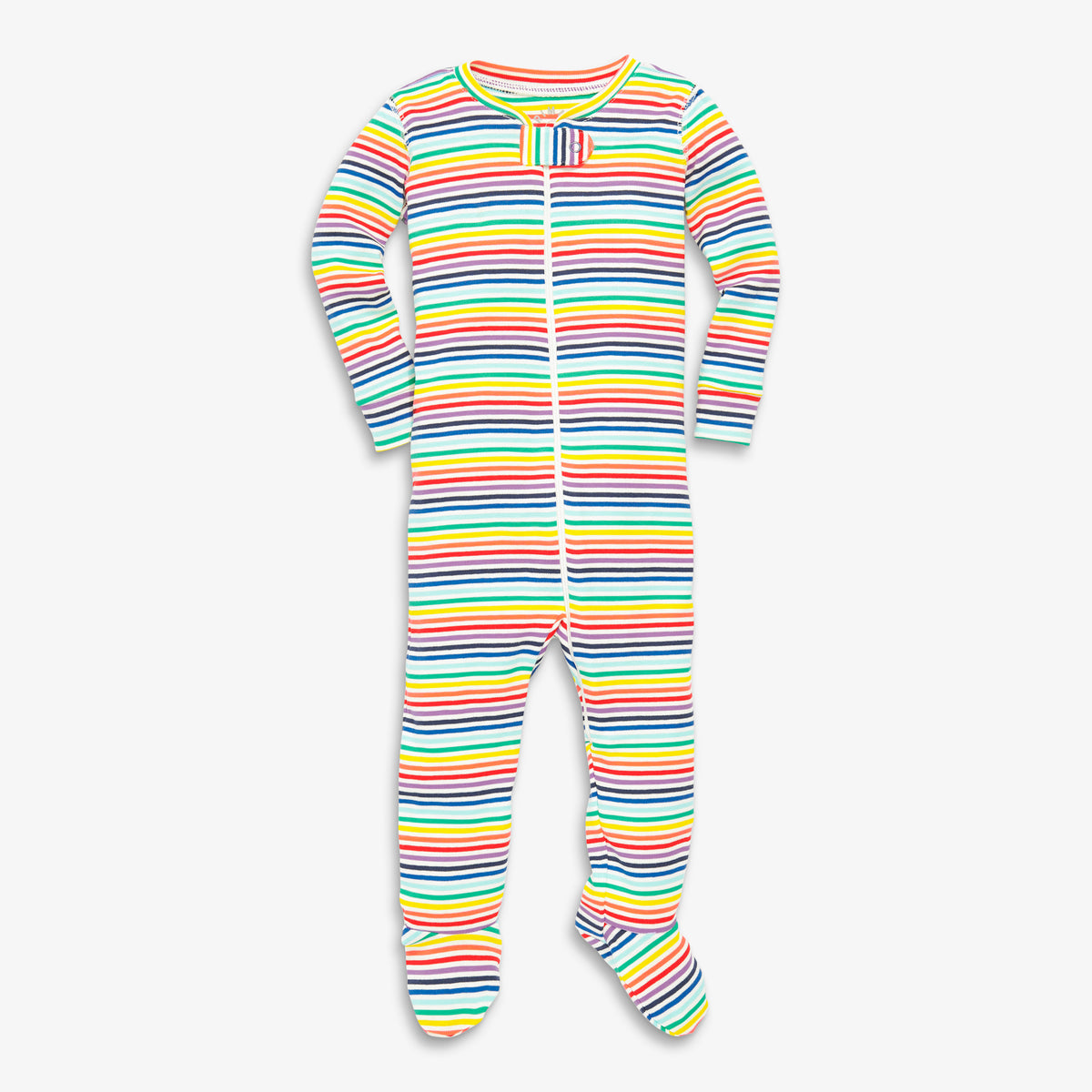 Clearance baby organic zip footie in mini rainbow stripe in ivory-bright-rainbow-stripe