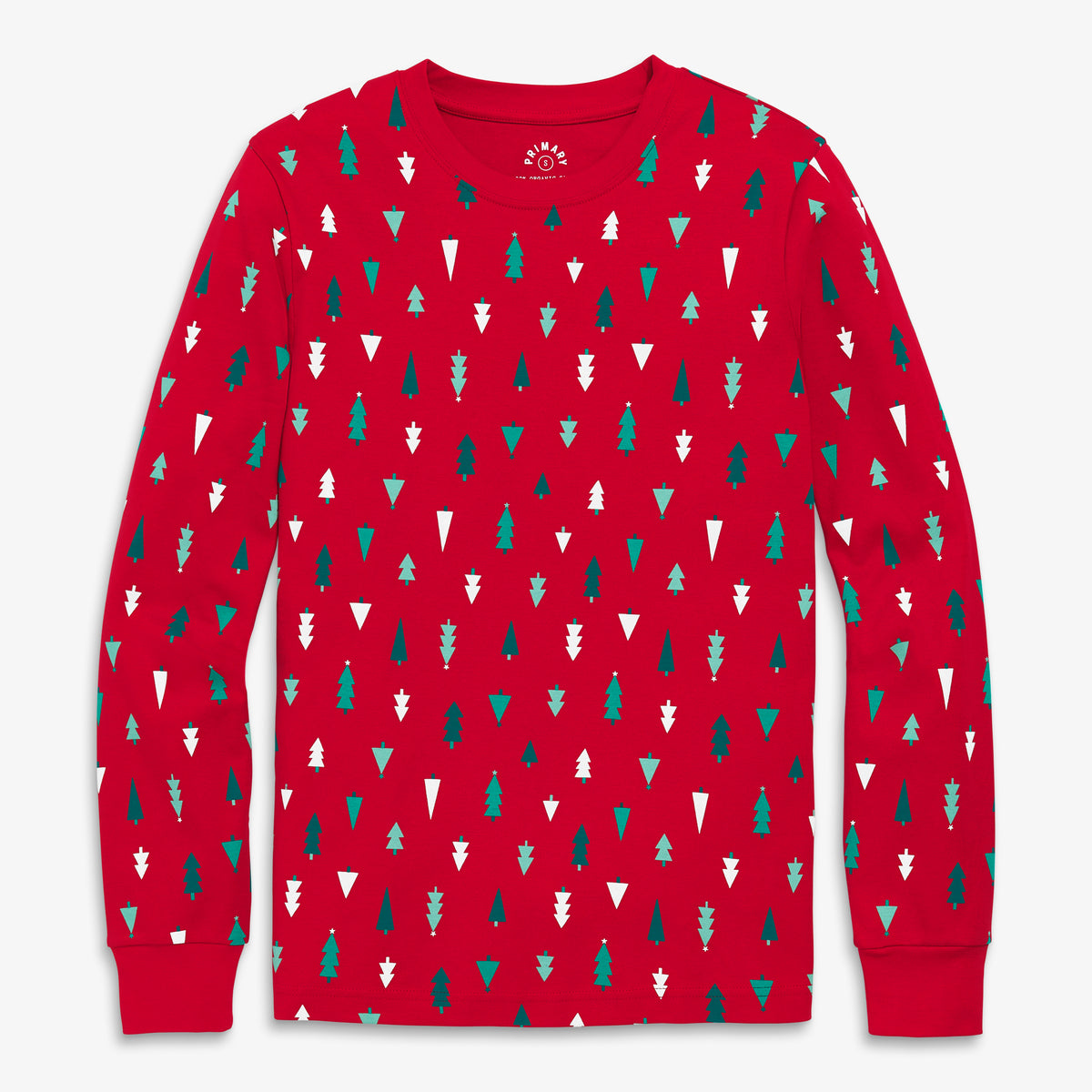 Clearance unisex fit organic long sleeve pj top in twinkly trees in cherry-multi-trees