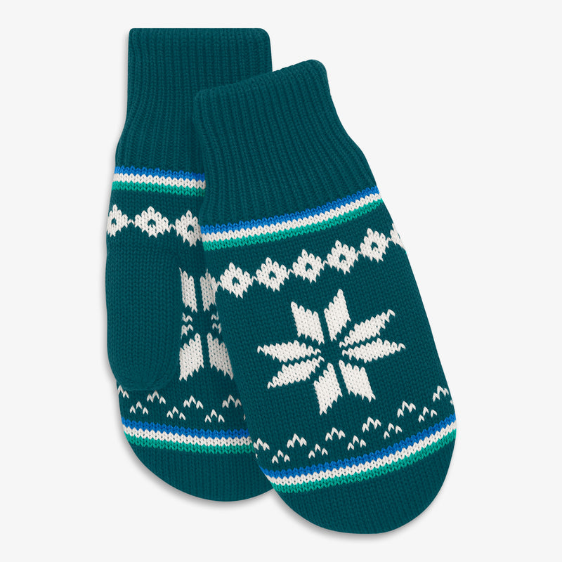 Kids knit mittens in snowflake fair isle in forest-fair-isle