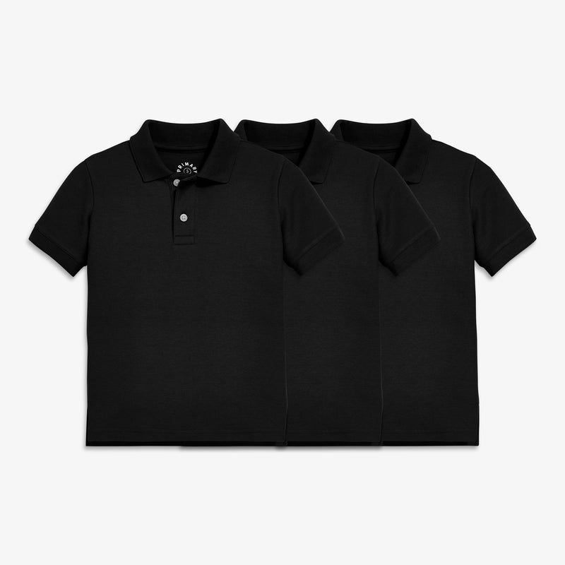 Kids short sleeve pique polo 3-pack in black