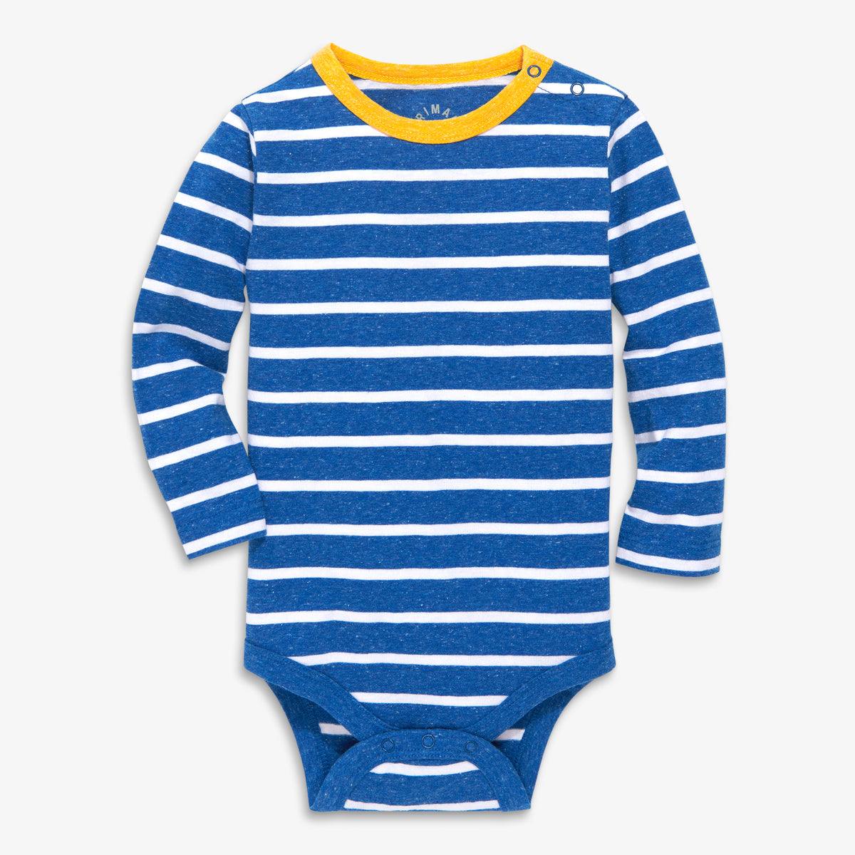 Clearance long sleeve heathered babysuit in stripe in cobalt-white-stripe