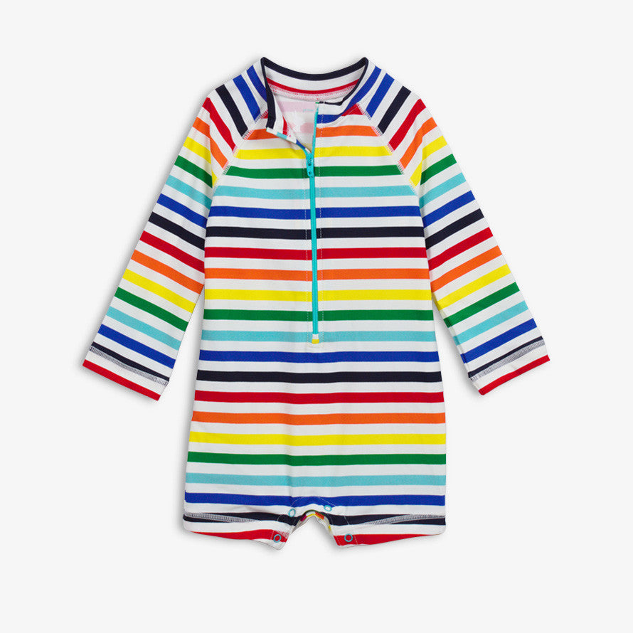 Clearance baby one-piece rash guard in rainbow stripe in rainbow-ivory