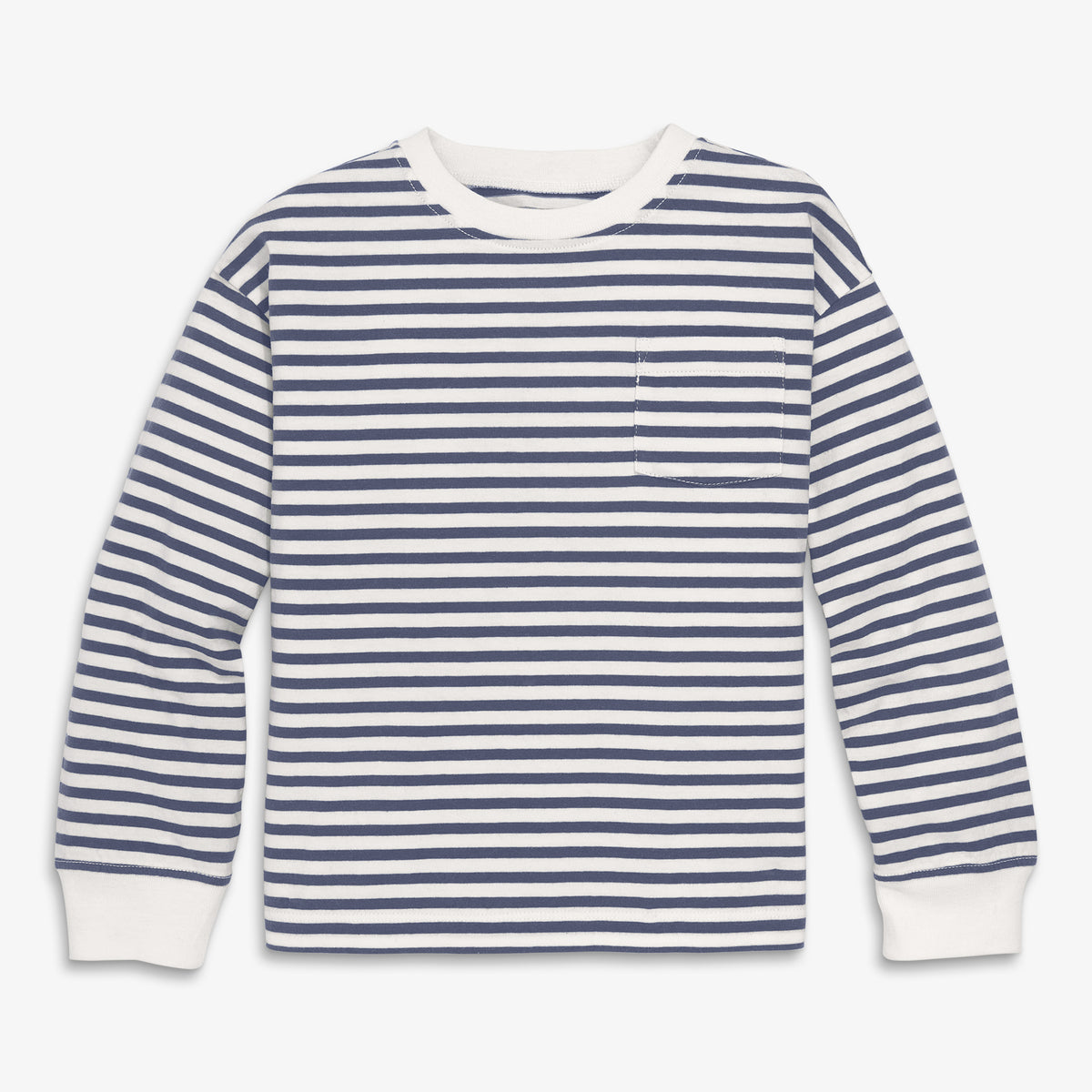Kids long sleeve easy stripe tee in ivory-sunwashed-navy-stripe
