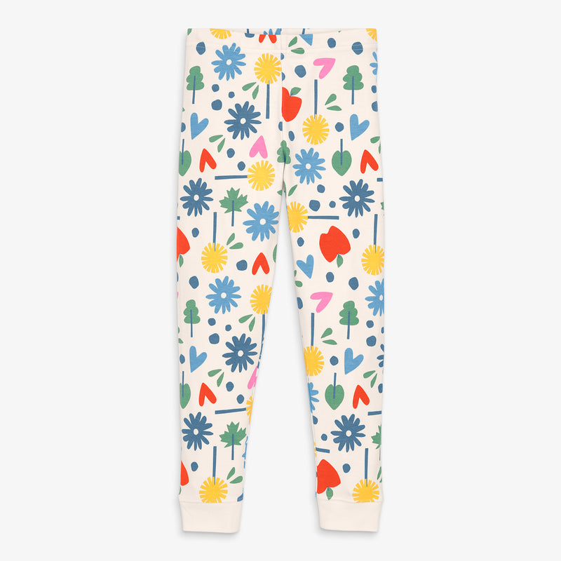 Kids organic PJ pant in rainbow garden party in oat-fall-garden-party
