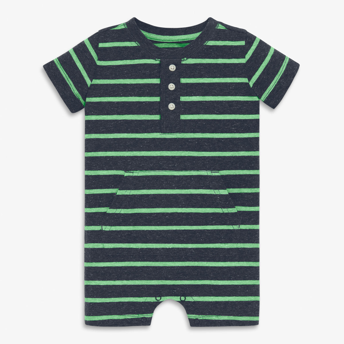 Baby heathered henley shortie in stripe in navy-clover-stripe