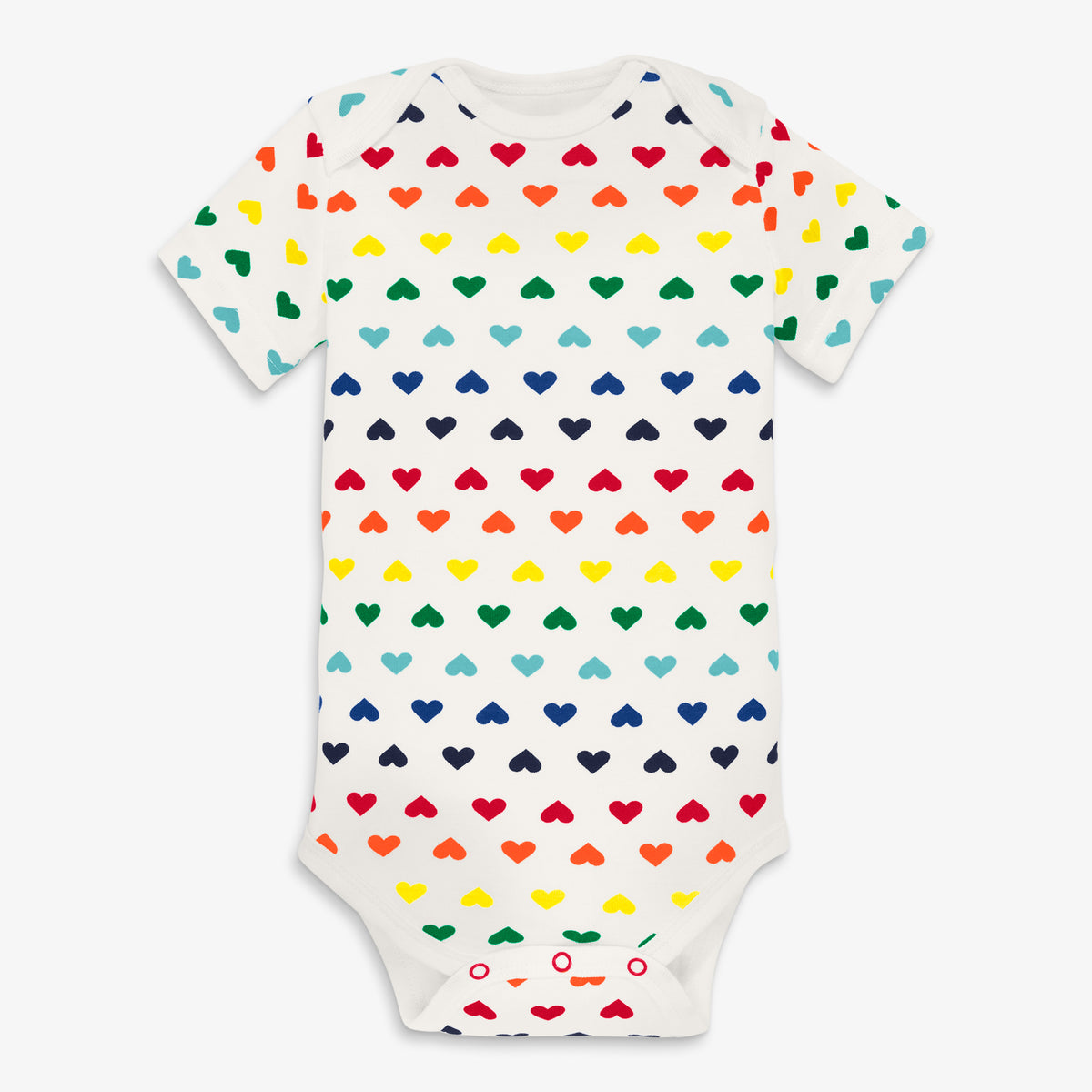 Clearance organic short sleeve babysuit in rainbow heart in rainbow-heart