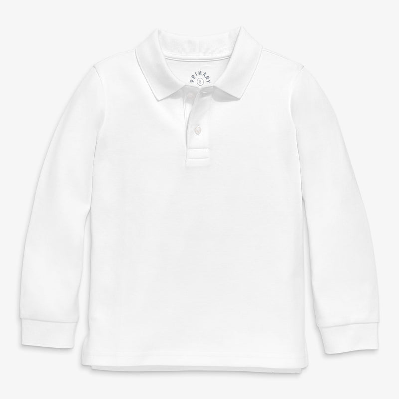 Kids classic long sleeve interlock polo in white